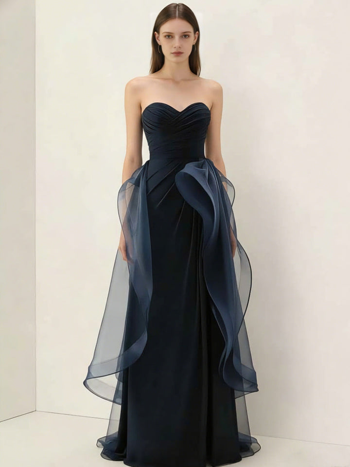 A-Line/Princess Chiffon Strapless Evening Dresses Floor-Length Sleeveless Party Dresses Ruffles