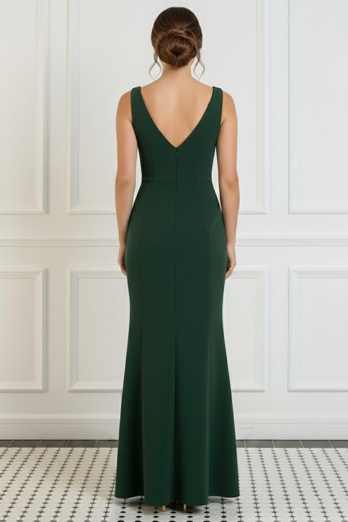 Trumpet/Mermaid V-Neck Stretch Satin Evening Dresses Floor-Length Sleeveless Bowknot Party Dresses