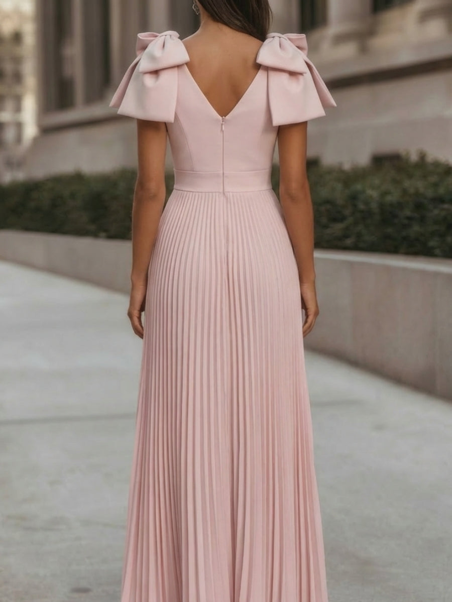 A-Line/Princess V-Neck Chiffon Cocktail Dresses Ankle-Length Sleeveless with Bowknot Formal Dress