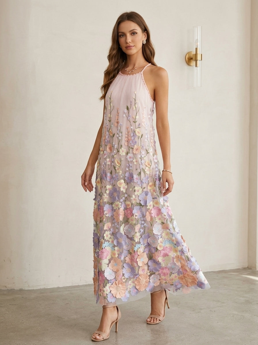 A-Line/Princess Spaghetti Straps Wedding Guest Dresses Lace Embroidery Ankle-Length Sleeveless Floral