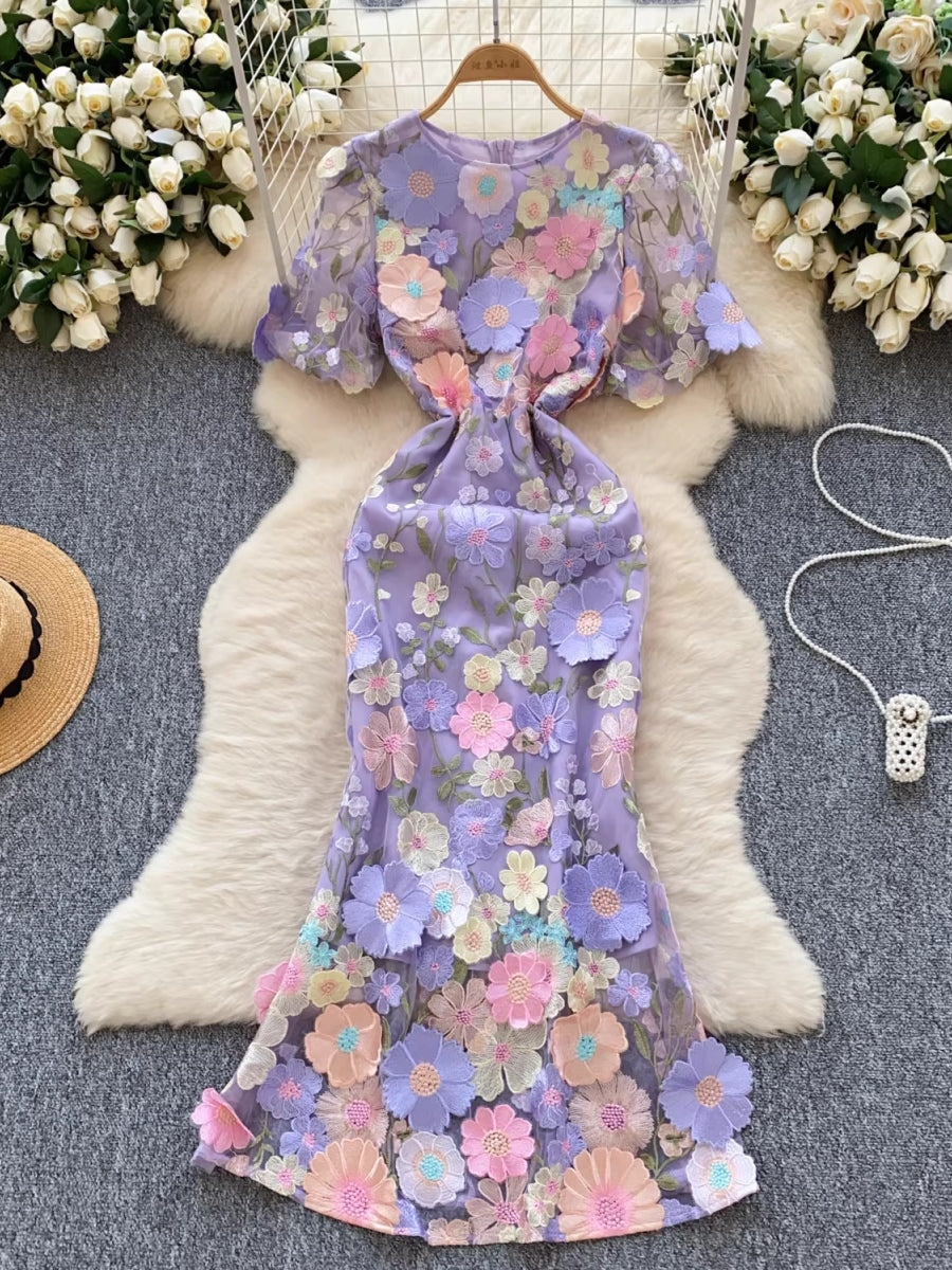 Sheath/Column Scoop Wedding Guest Dresses Lace Embroidery Tea-Length Short Sleeves Floral