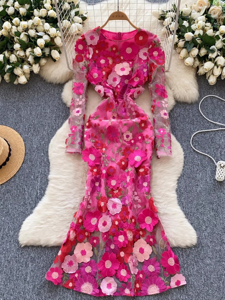 Sheath/Column Scoop Wedding Guest Dresses Lace Embroidery Ankle-Length Long Sleeves Floral