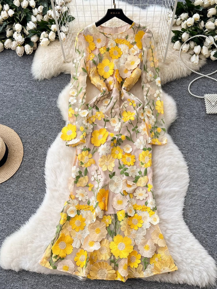 Sheath/Column Scoop Wedding Guest Dresses Lace Embroidery Ankle-Length Long Sleeves Floral