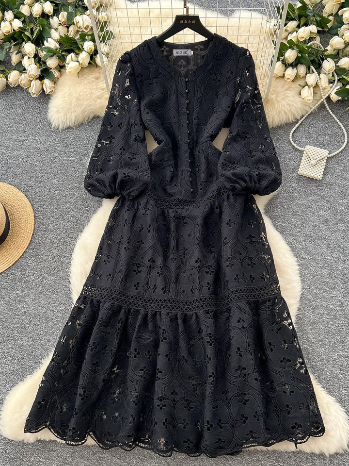 A-Line/Princess V-Neck Lace Wedding Guest Dresses Tea-Length 3/4Sleeves Floral