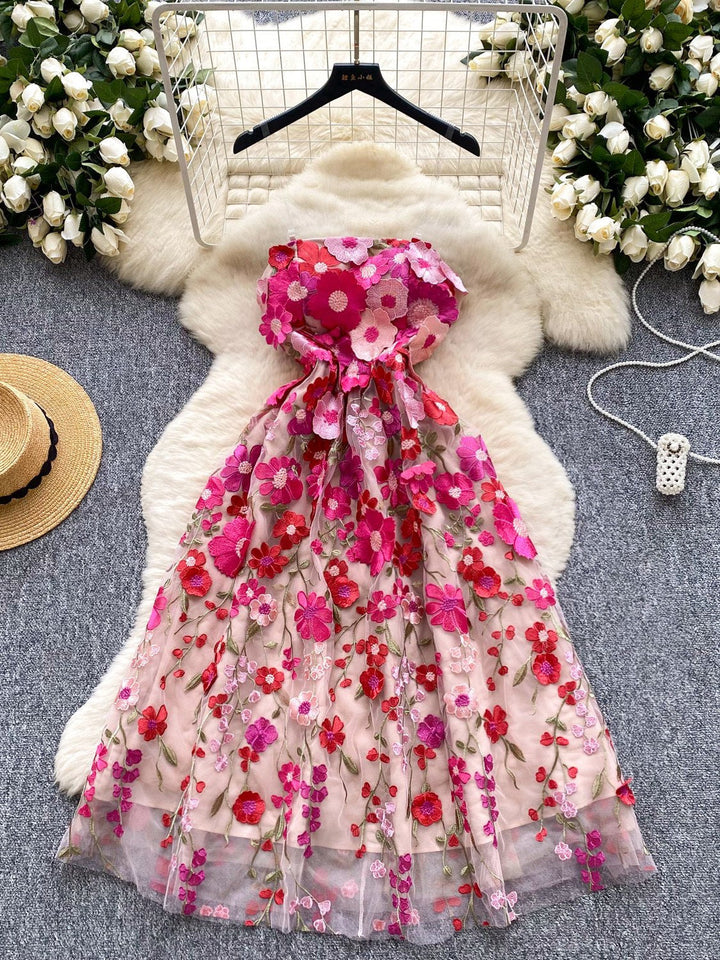A-Line/Princess Strapless Printed Wedding Guest Dresses Tea-Length Sleeveless Floral