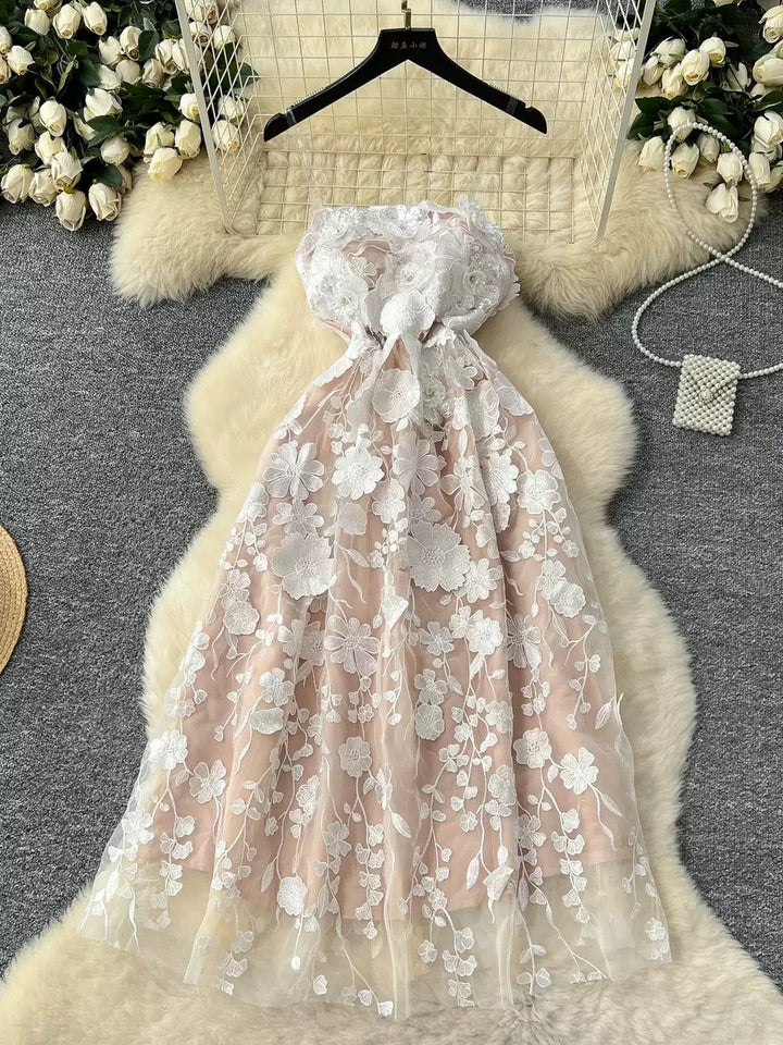A-Line/Princess Strapless Printed Wedding Guest Dresses Tea-Length Sleeveless Floral