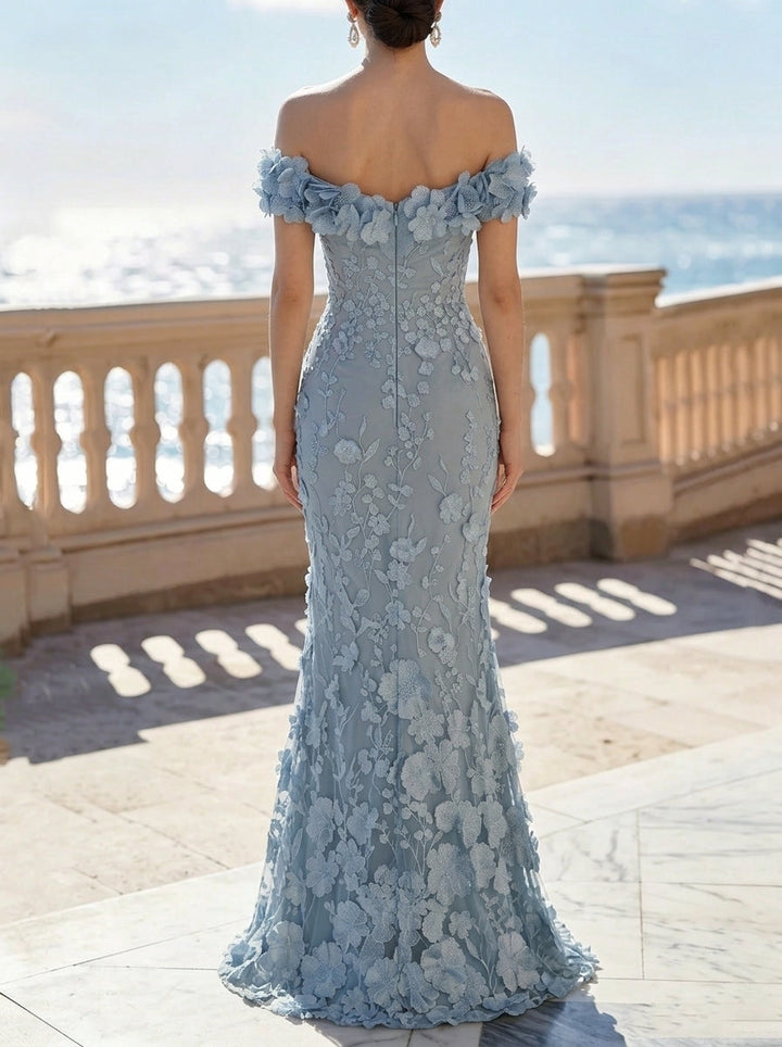 Trumpet/Mermaid Off-the-Shoulder Lace Embroidery Evening Dresses Sleeveless Floral Floor-Length Party Dresses