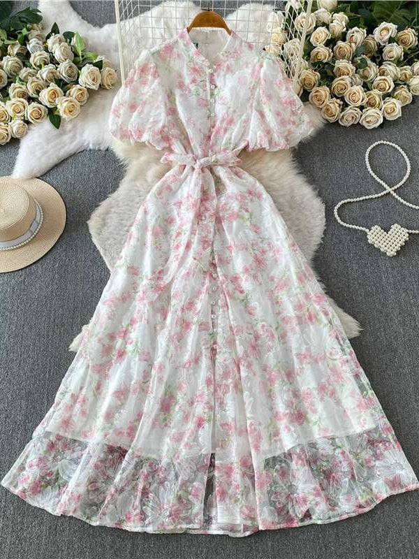 A-Line/Princess Scoop Wedding Guest Dresses Tea-Length Short Sleeves Lace Floral