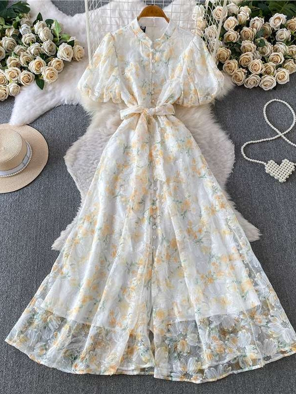 A-Line/Princess Scoop Wedding Guest Dresses Tea-Length Short Sleeves Lace Floral