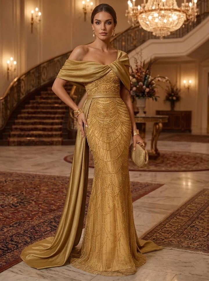 Trumpet/Mermaid One-Shoulder Evening Dresses Floral Floor-Length Sleeveless Formal Dresses