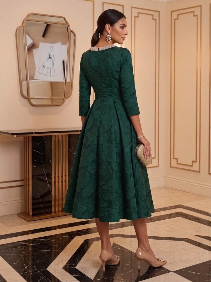 A-Line/Princess Jewel Neck Chiffon Floral Cocktail Dresses 3/4 Sleeves Tea-Length Party Dresses