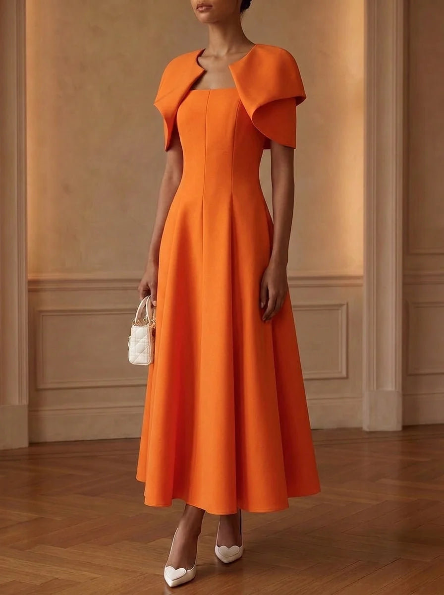 A-Line/Princess Scoop Stretch Satin Cocktail Dresses Tea-Length Short Sleeves Little White Dresses Party Dresses
