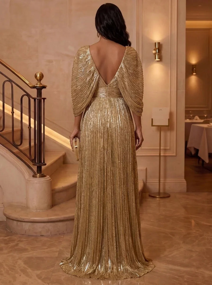 A-Line/Princess V-Neck Sequins Evening Dresses Floor-Length Cape Sleeves  Formal Dresses