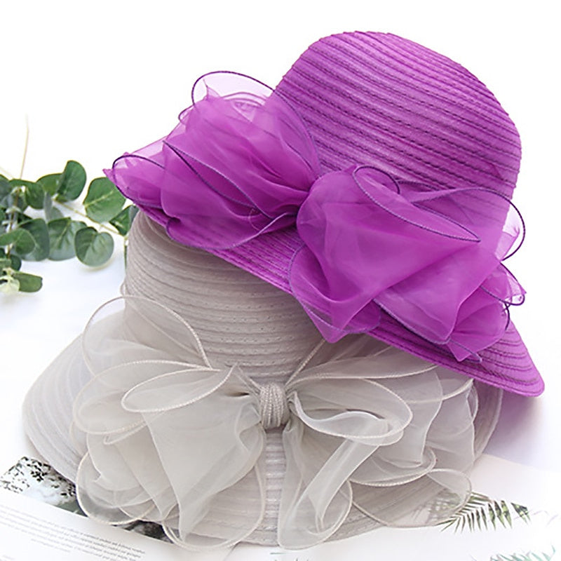 Fascinators Organza Holiday Beach Elegant Vintage With Pure Colour Appliques Headpiece  with Bowknot