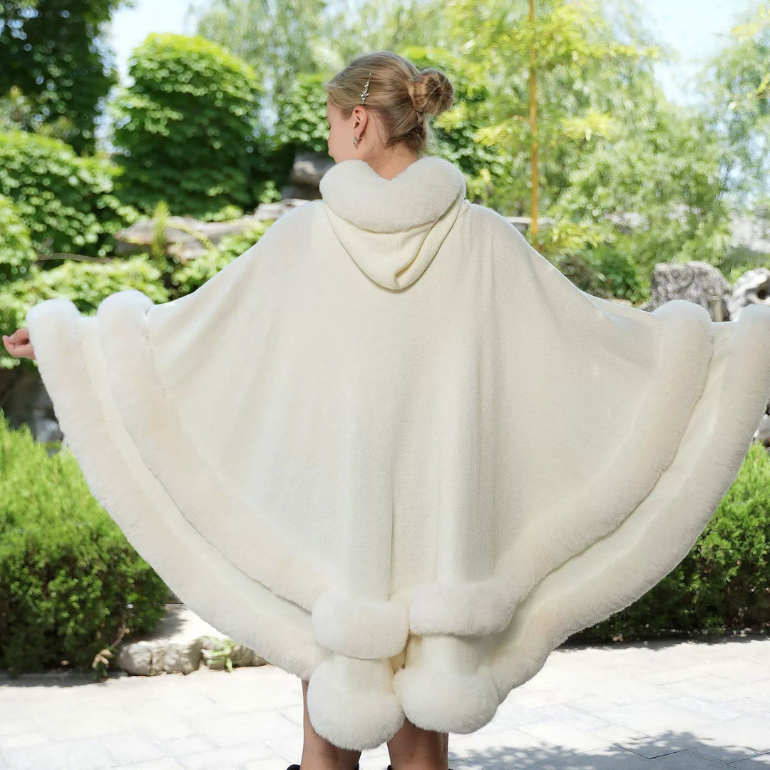 Women’s Winter Solid Color Faux Fur Knit Cape Shawl/Wrap