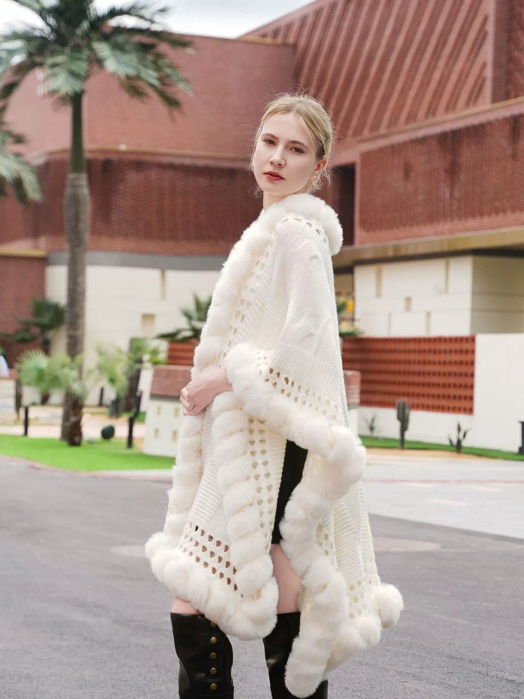 Women's Autumn/Winter Hollow Knit Cape Shawl/Wrap