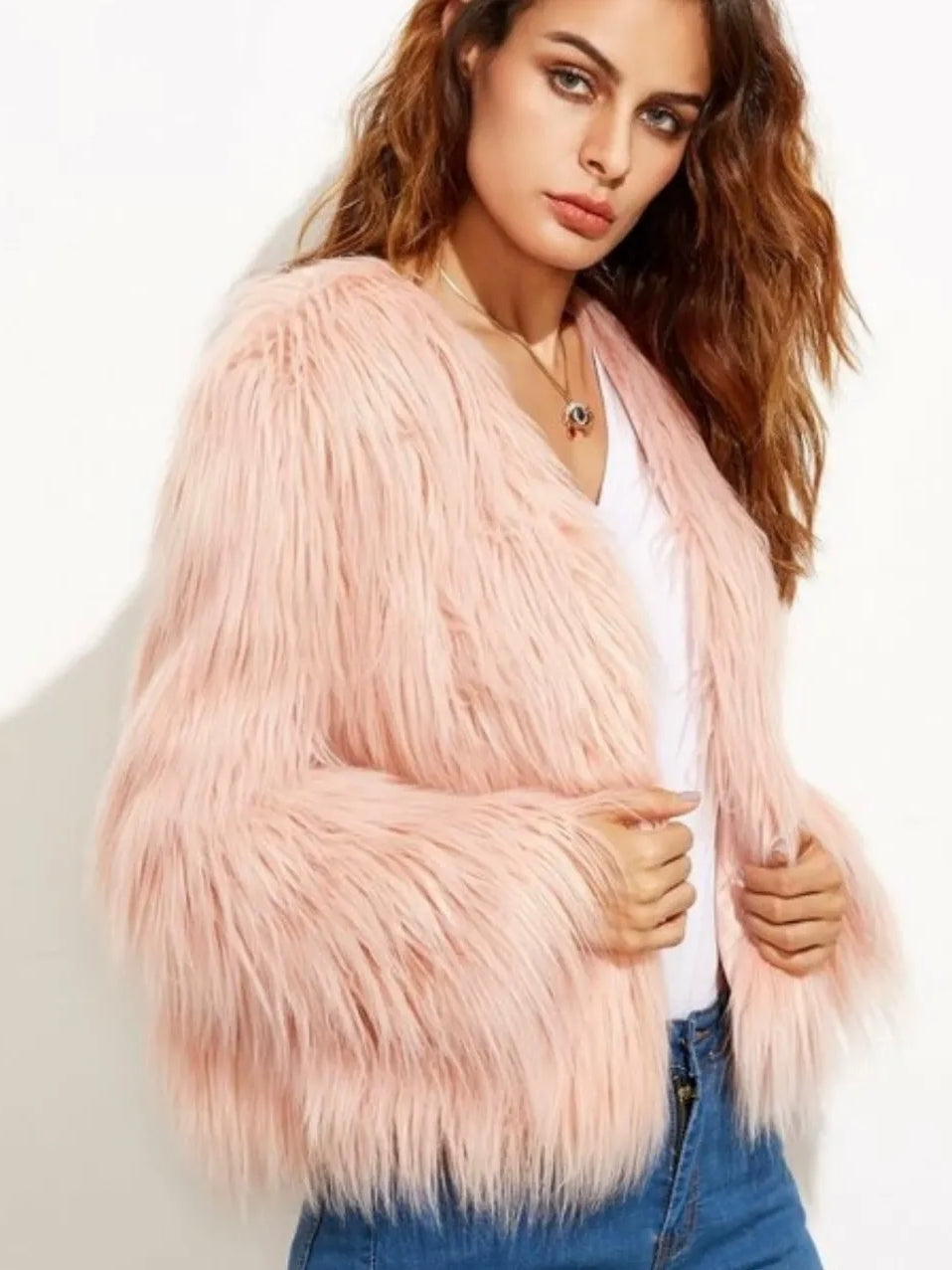 Women’s Faux Fur Long Sleeves Winter Warm Short Jackets