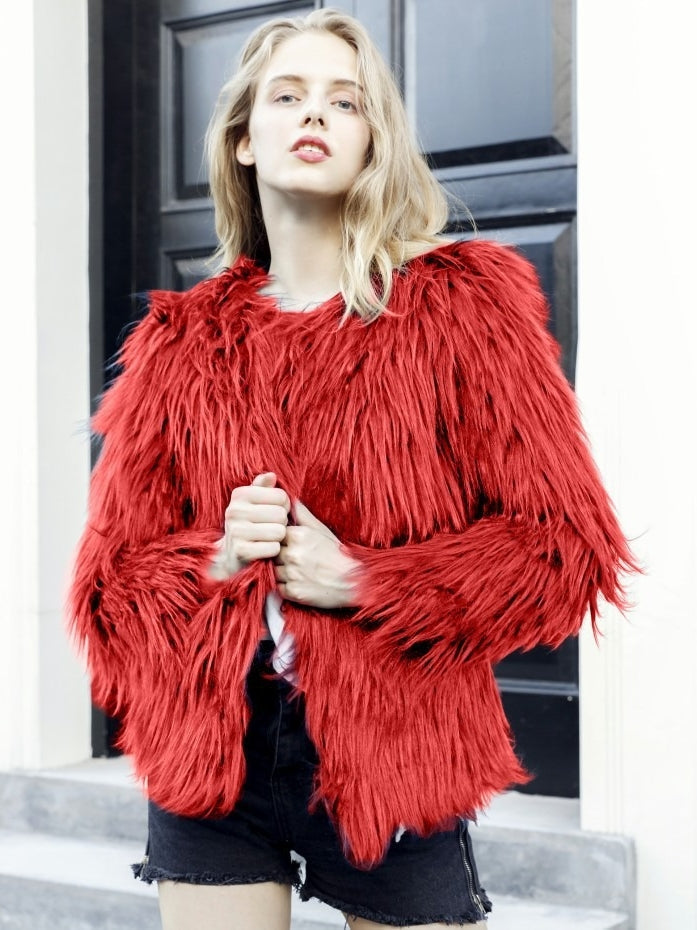 Women’s Faux Fur Long Sleeves Winter Warm Short Jackets