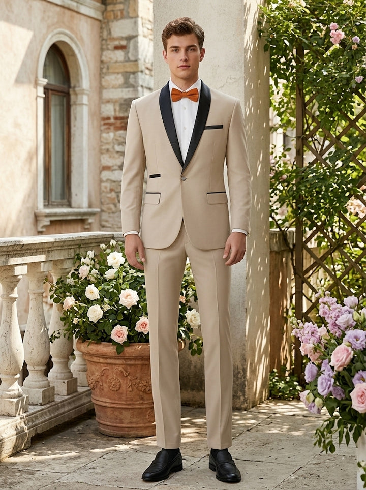 Men's 2-Piece Suit Jacket, Stretchable and Wrinkle-Resistant, Beige