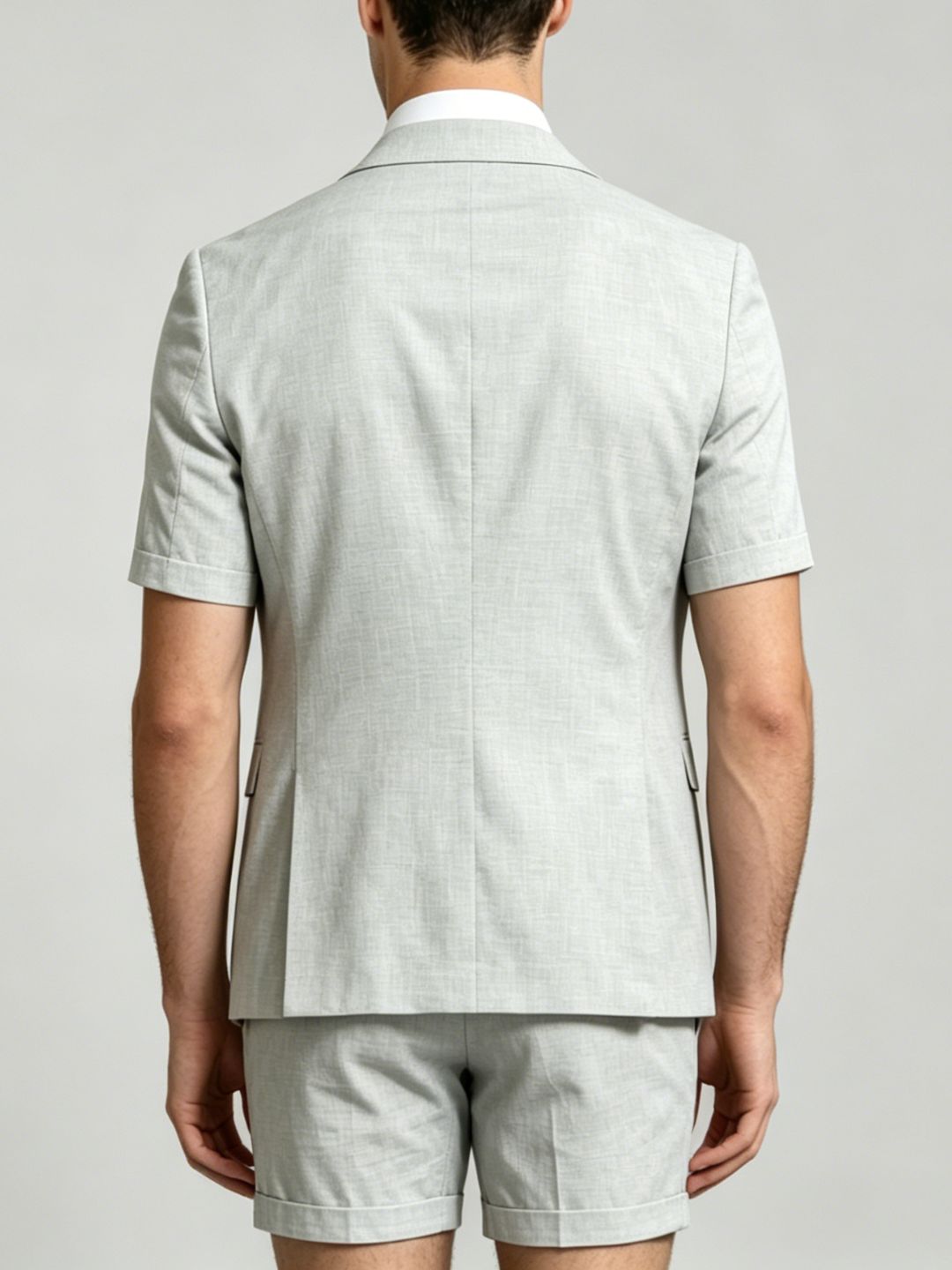 Men's Single Breasted Two-Buttons 2 Pieces Solid coloured Linen Suits Short Sleeves