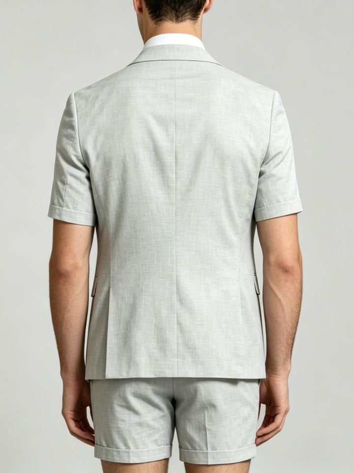Men's Single Breasted Two-Buttons 2 Pieces Solid coloured Linen Suits Short Sleeves