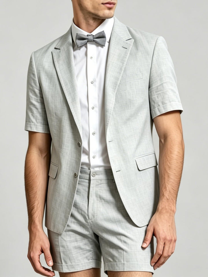 Men's Single Breasted Two-Buttons 2 Pieces Solid coloured Linen Suits Short Sleeves