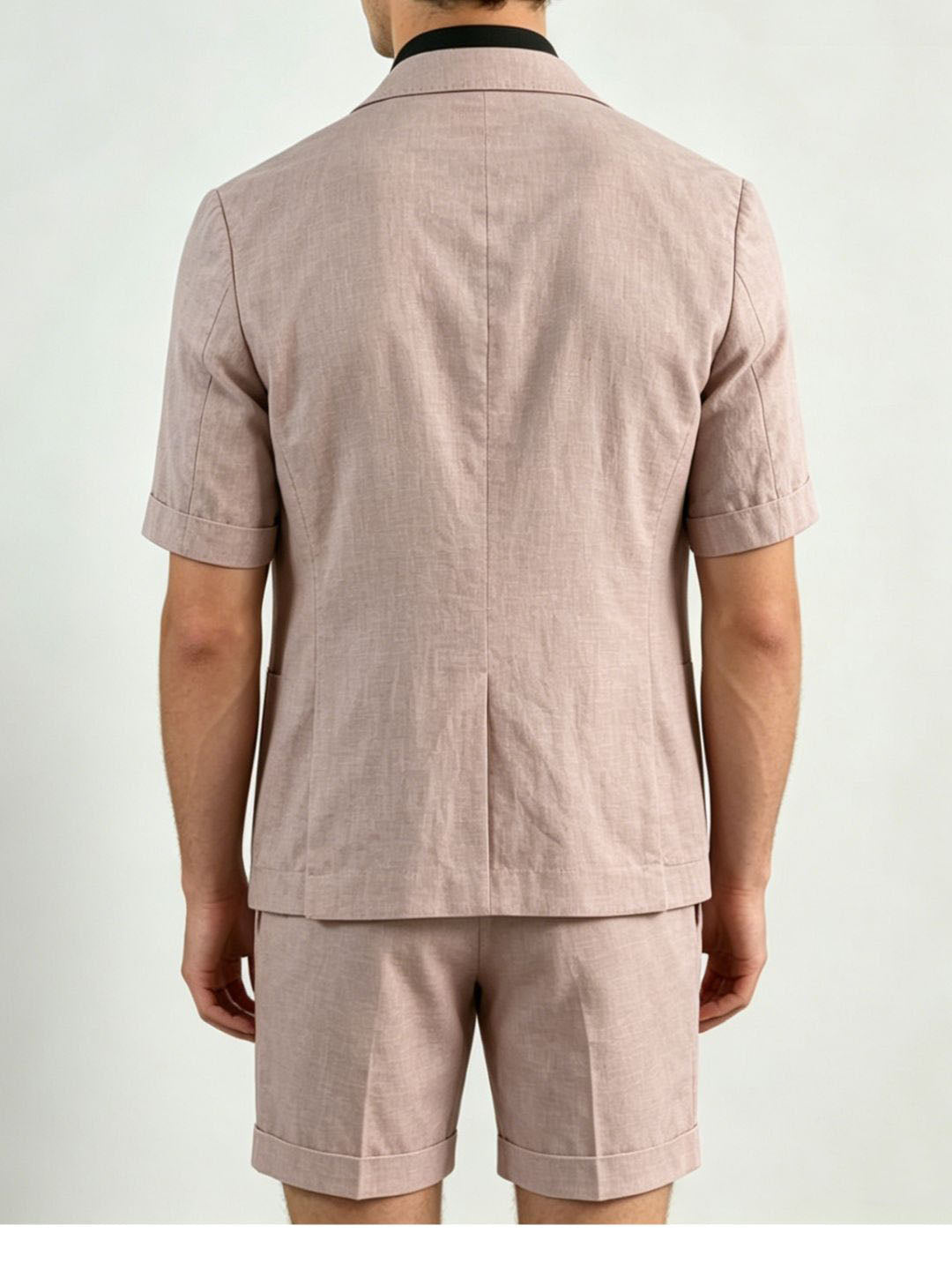 Men's Single Breasted Two-Buttons 2 Pieces Solid coloured Linen Suits Short Sleeves