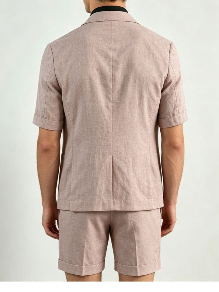 Men's Single Breasted Two-Buttons 2 Pieces Solid coloured Linen Suits Short Sleeves