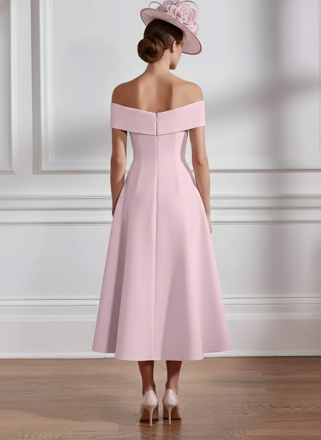 A-Line/Princess Off-the-shoulder Tea-Length Mother of the Bride Dresses with 3D Flowers