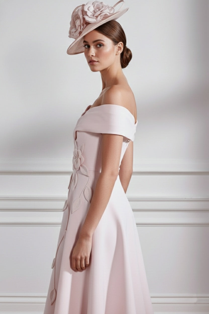 A-Line/Princess Off-the-shoulder Tea-Length Mother of the Bride Dresses with 3D Flowers