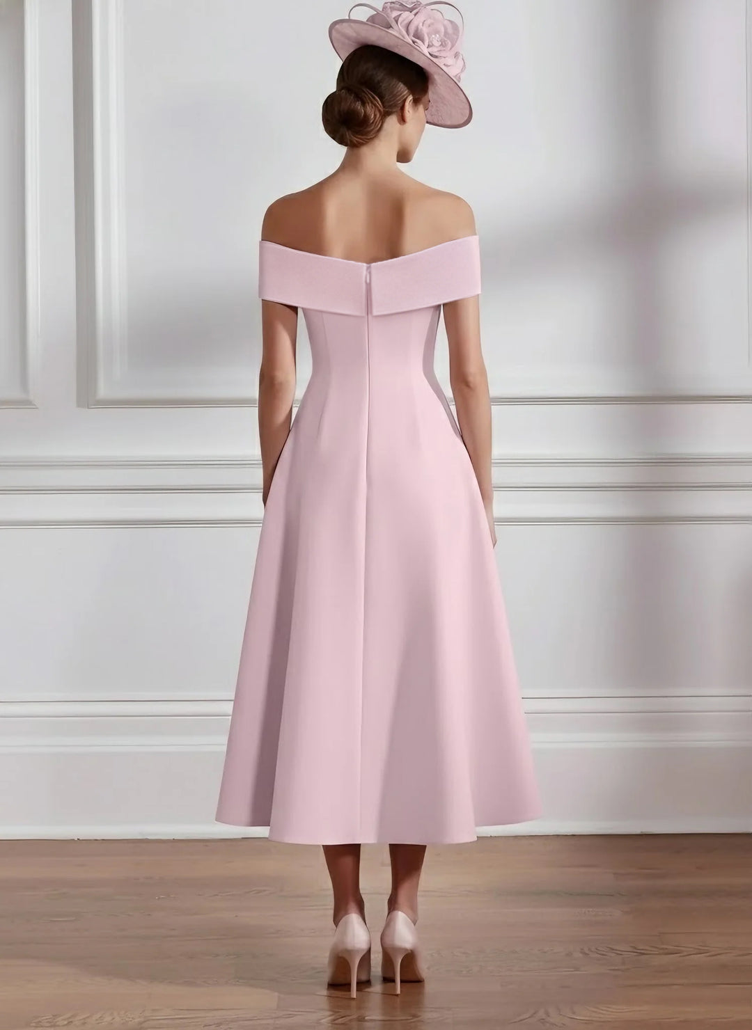 A-Line/Princess Off-the-shoulder Tea-Length Mother of the Bride Dresses with 3D Flowers