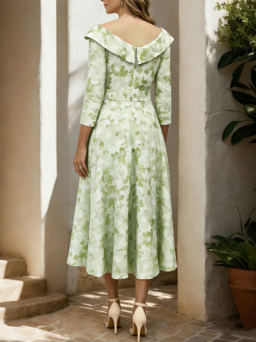 A-Line/Princess V-Neck Tea-Length Mother of the Bride Dresses Ruffles