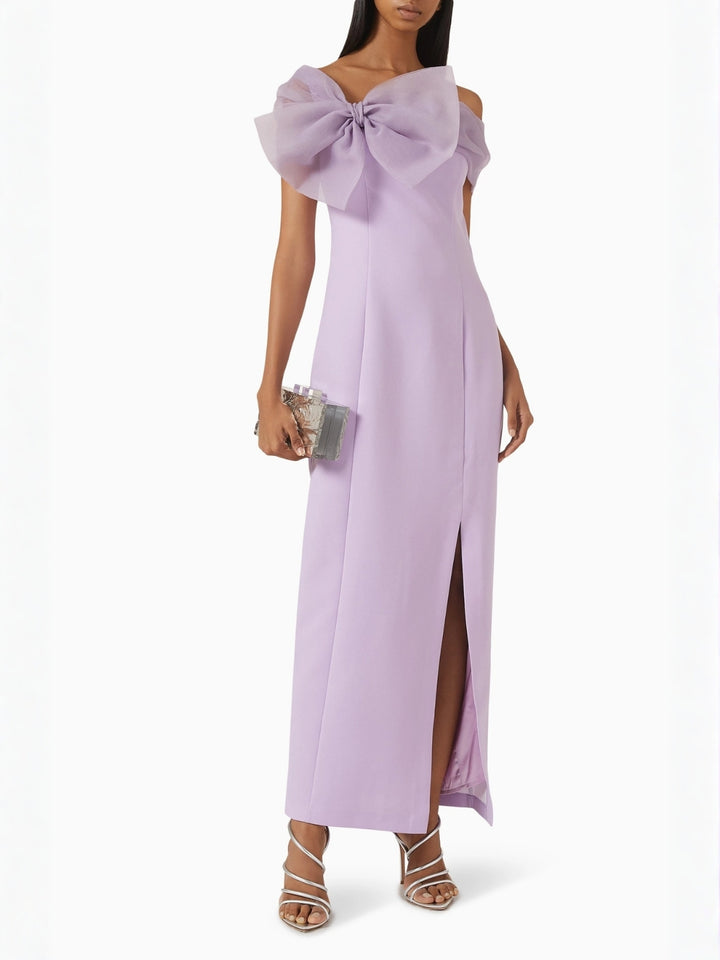 Sheath/Column Off shoulder Ankle-Length Wedding Guest Dresses with Side slit