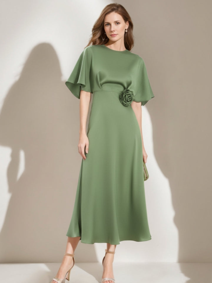 A-Line/Princess Round Neck Tea-Length Cape Sleeves Mother of the Bride Dresses with Floral