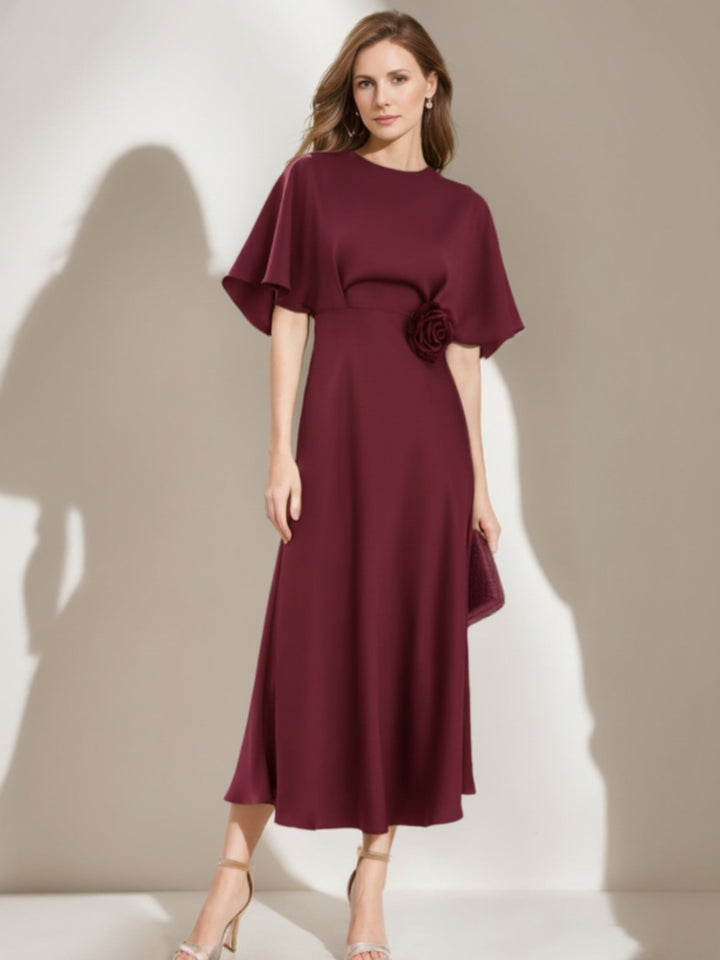 A-Line/Princess Round Neck Tea-Length Cape Sleeves Mother of the Bride Dresses with Floral