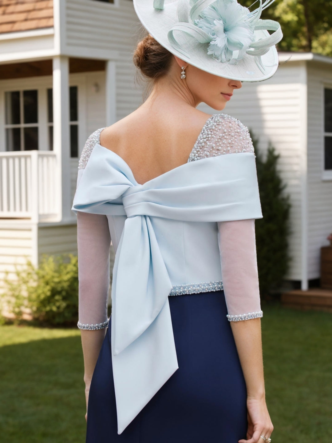 A-Line/Princess Square Neck Ankle-Length 3/4 Sleeves Mother of the Bride Dresses with Bow