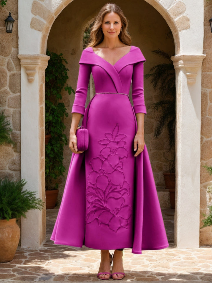 A-Line/Princess Sweetheart Neck Ankle-Length 3/4 Sleeves Mother of the Bride Dresses with Embroidery