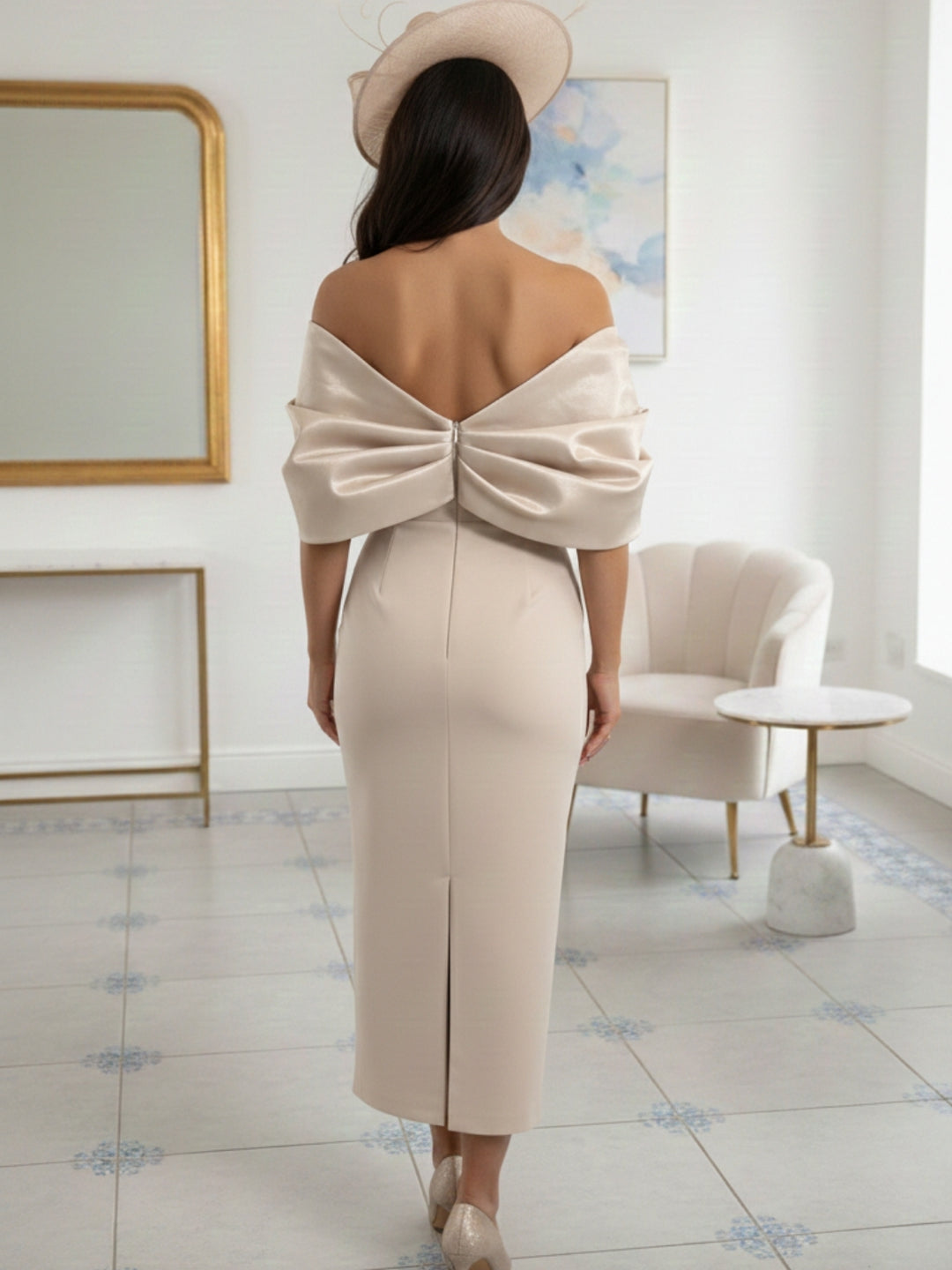 Sheath/Column 1/2 Sleeves Ankle-Length Off-the-Shoulder Mother of the Bride Dresses