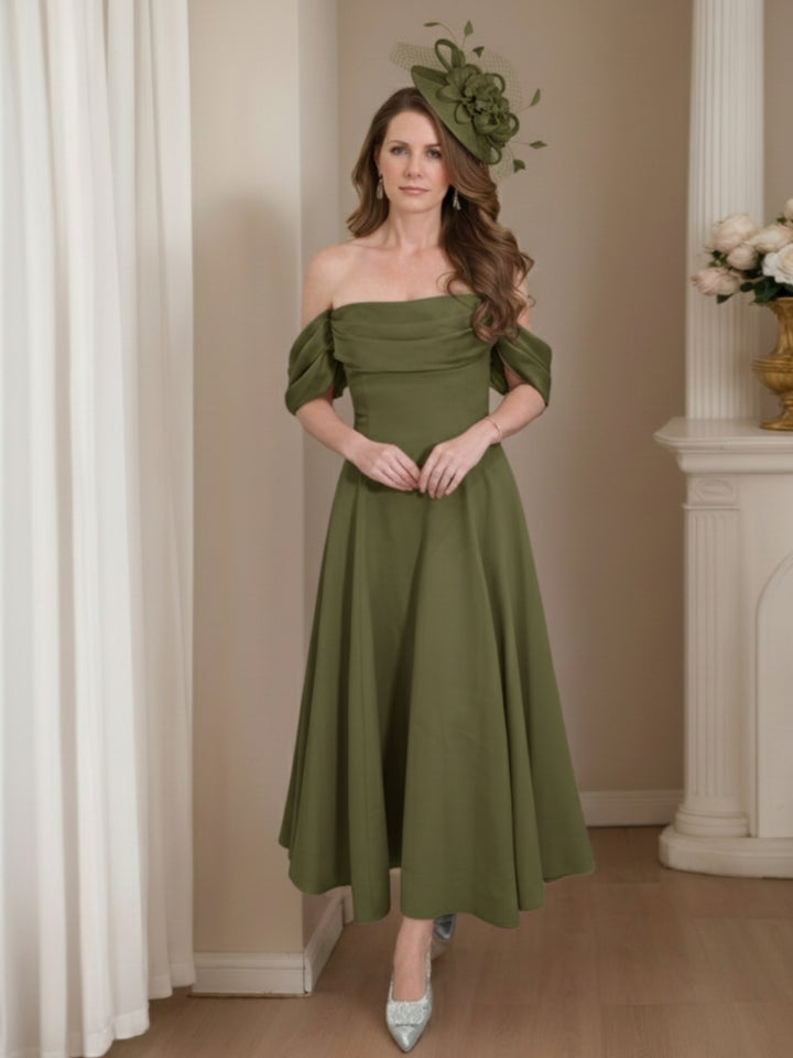 A-Line/Princess 1/2 Sleeves Ankle-Length Off-the-Shoulder Mother of the Bride Dresses