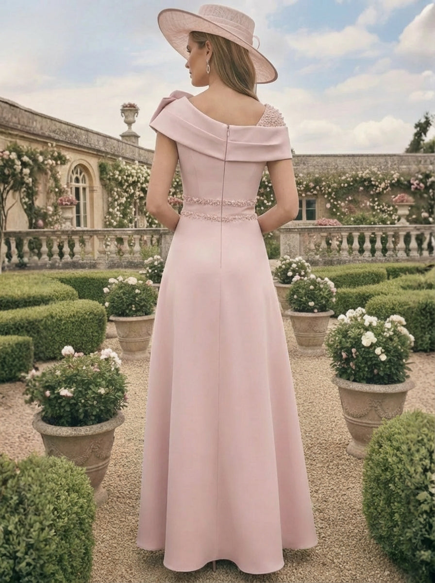 A-Line/Princess Short Sleeves Ankle-Length Mother of the Bride Dresses with Beading and 3D Flower
