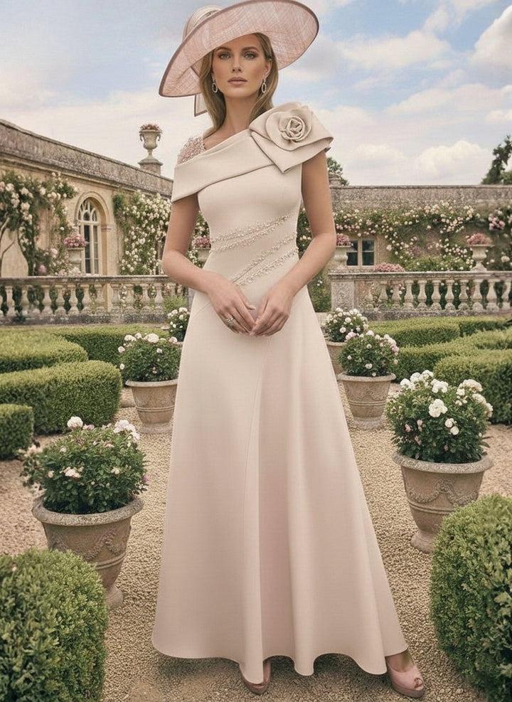 A-Line/Princess Short Sleeves Ankle-Length Mother of the Bride Dresses with Beading and 3D Flower