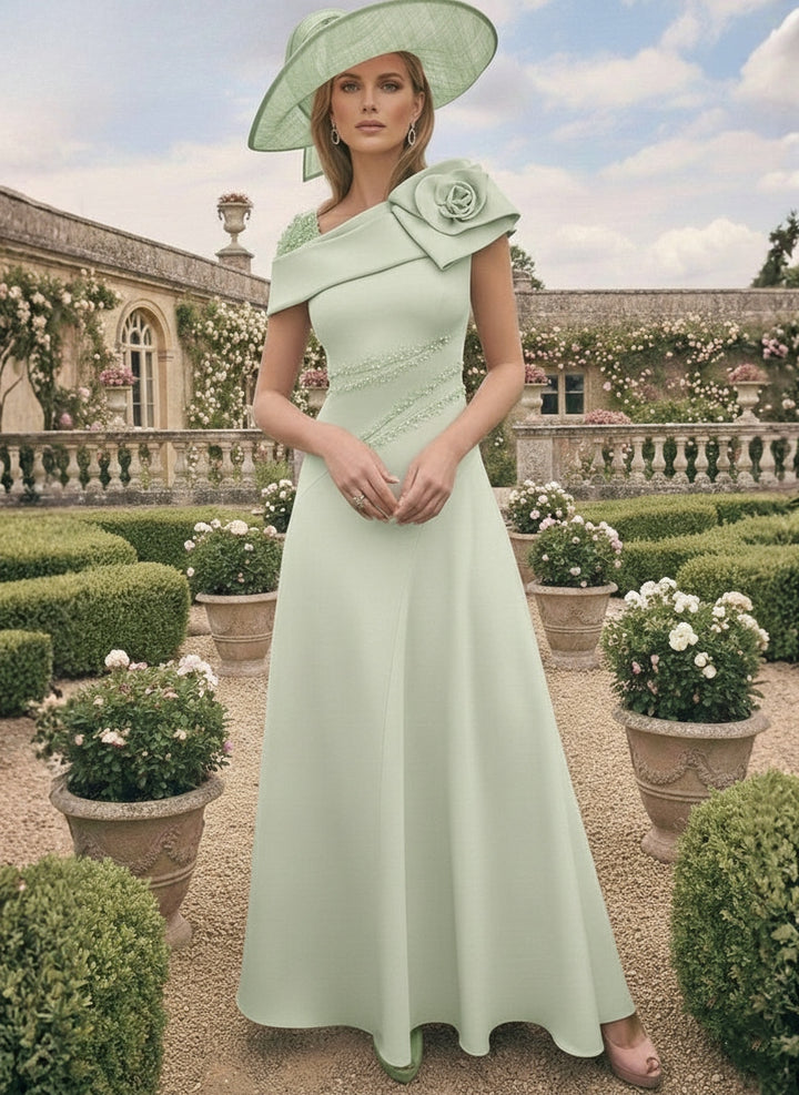 A-Line/Princess Short Sleeves Ankle-Length Mother of the Bride Dresses with Beading and 3D Flower