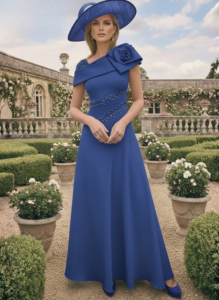 A-Line/Princess Short Sleeves Ankle-Length Mother of the Bride Dresses with Beading and 3D Flower