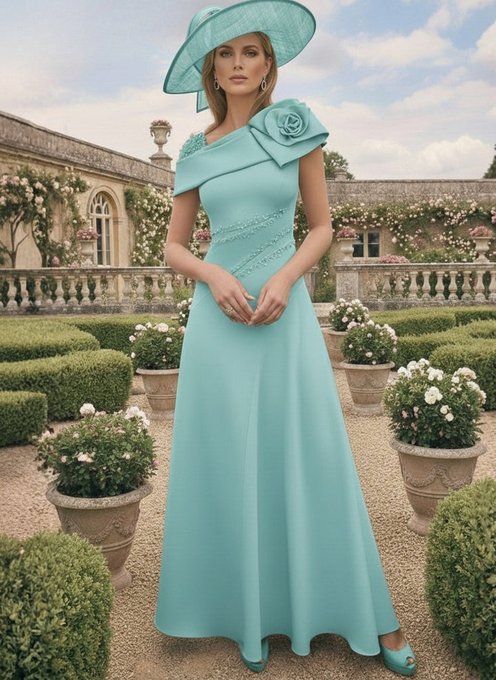 A-Line/Princess Short Sleeves Ankle-Length Mother of the Bride Dresses with Beading and 3D Flower