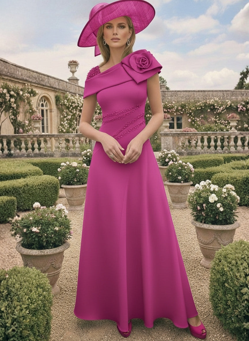 A-Line/Princess Short Sleeves Ankle-Length Mother of the Bride Dresses with Beading and 3D Flower