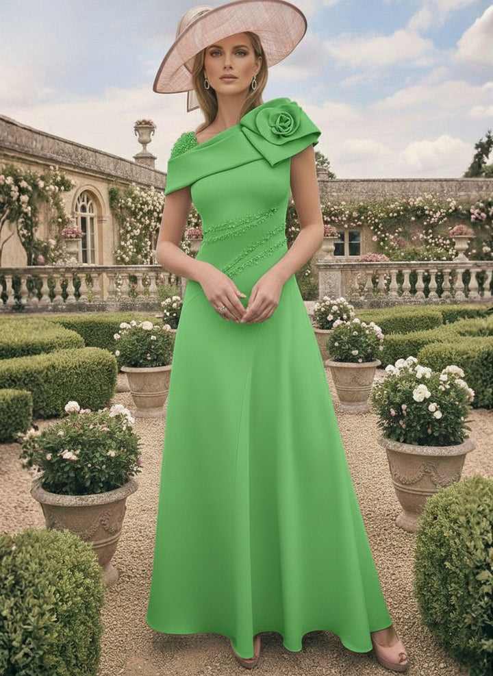 A-Line/Princess Short Sleeves Ankle-Length Mother of the Bride Dresses with Beading and 3D Flower