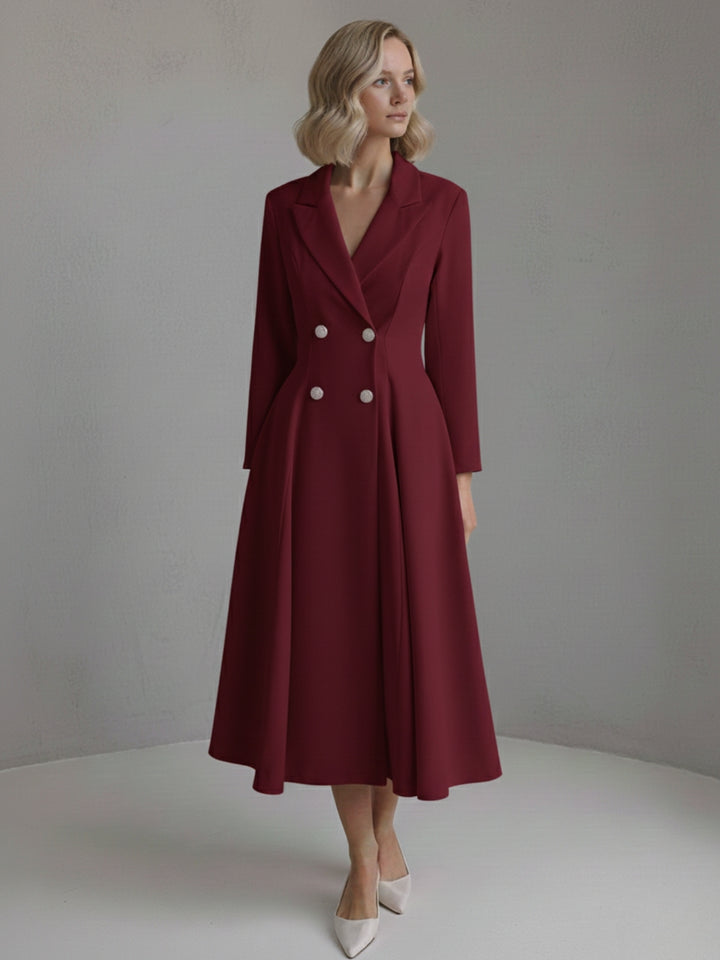 A-Line/Princess Double-Breasted Long Sleeves Tea-Length Wedding Guest Dresses