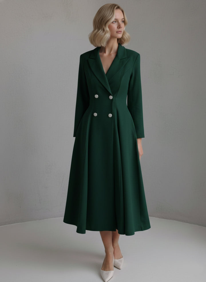 A-Line/Princess Double-Breasted Long Sleeves Tea-Length Wedding Guest Dresses