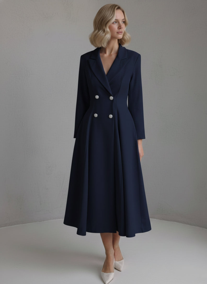A-Line/Princess Double-Breasted Long Sleeves Tea-Length Wedding Guest Dresses