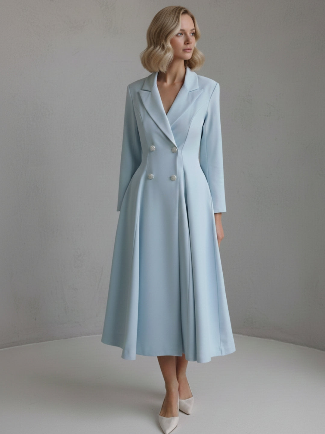 A-Line/Princess Double-Breasted Long Sleeves Tea-Length Wedding Guest Dresses